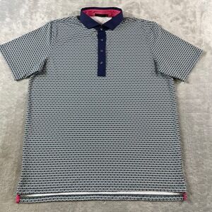 Greyson Polo Shirt Mens XL Blue Pink Collar Geometric Golf Performance Light